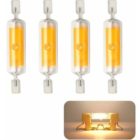 Ampoule LED, lot de 4, R7S LED, 78 mm, intensité variable, 10 W, blanc chaud 3 000 K, COB 800 lm, angle de faisceau de 360 °, équivalent à une ampoule halogène de 80 W.