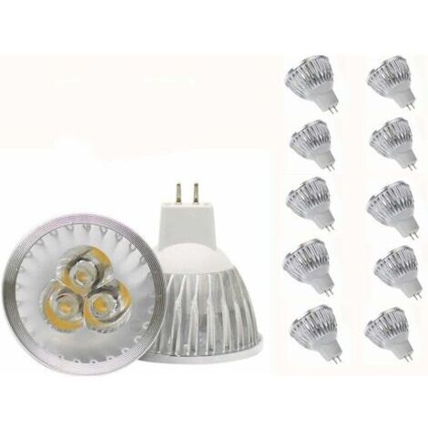 Ampoule LED MR16 Ampoule LED MR16 3W blanc chaud GU5.3 Ampoule LED MR16 12V 3W Ampoule spot LED, adaptée à l'éclairage paysager sur rail encastré, équivalent halogène 20W, 10 packs