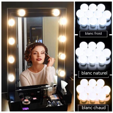 Ampoule LED pour miroir de courtoisie sans perçage (6 ampoules), à intensité variable, rotative, ronde avec cordon rétractable.