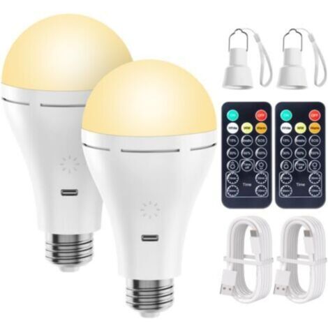 Ampoule LED rechargeable 9W, luminosité de 700 lumens, chargement USB, télécommande, 4 modes et fonction minuterie, convient pour le camping, l'extérieur et l'éclairage d'urgence à domicile