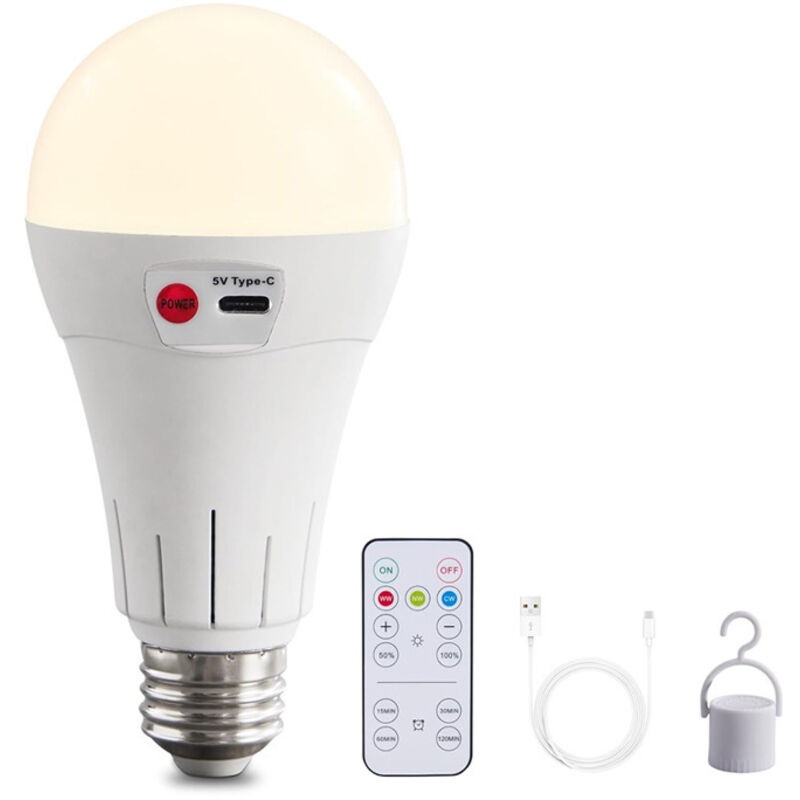 Ampoule LED rechargeable avec télécommande, culot E26/E27, alimentée par batterie sans fil, lampe d'urgence pour coupures de courant
