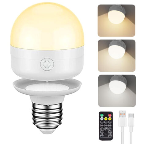 Ampoule LED rechargeable E27 avec télécommande, 7 W, magnétique et détachable, 3 températures de couleur
