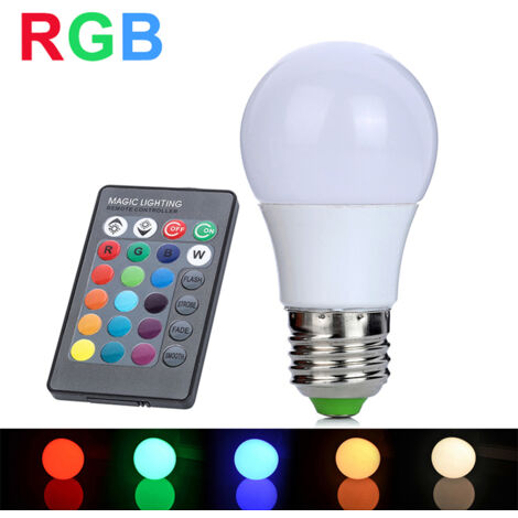 AMPOULE LED RGB 5 W AVEC TÉLÉCOMMANDE, CULOT E27, LUMIÈRE MULTICOLORE