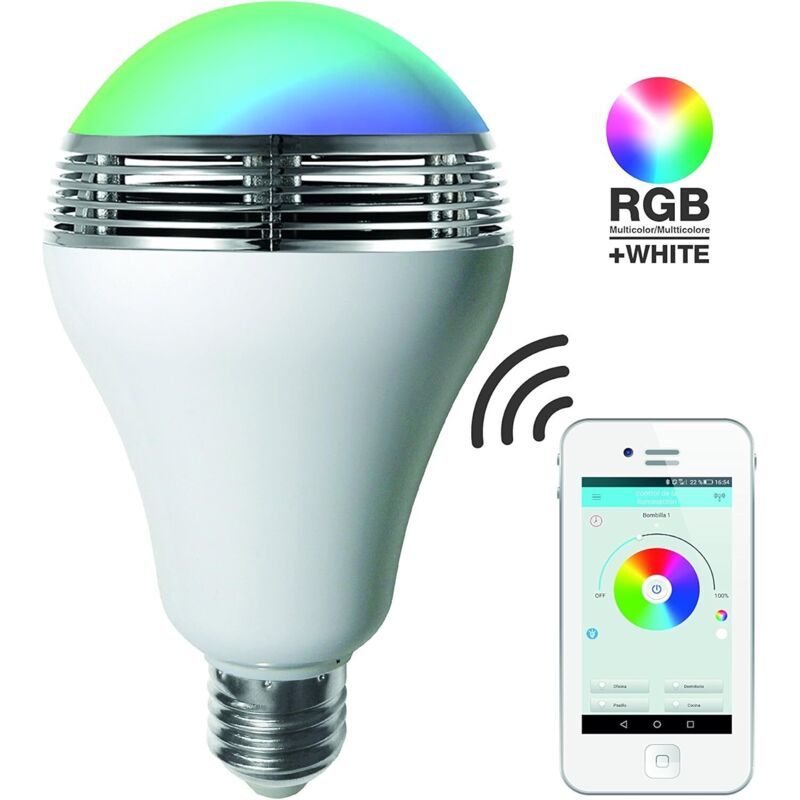 Aougo - Ampoule led rgb avec haut-Parleur E27, 12 w, Blanc, 14 x 8 x 8 cm [Classe énergétique a+]