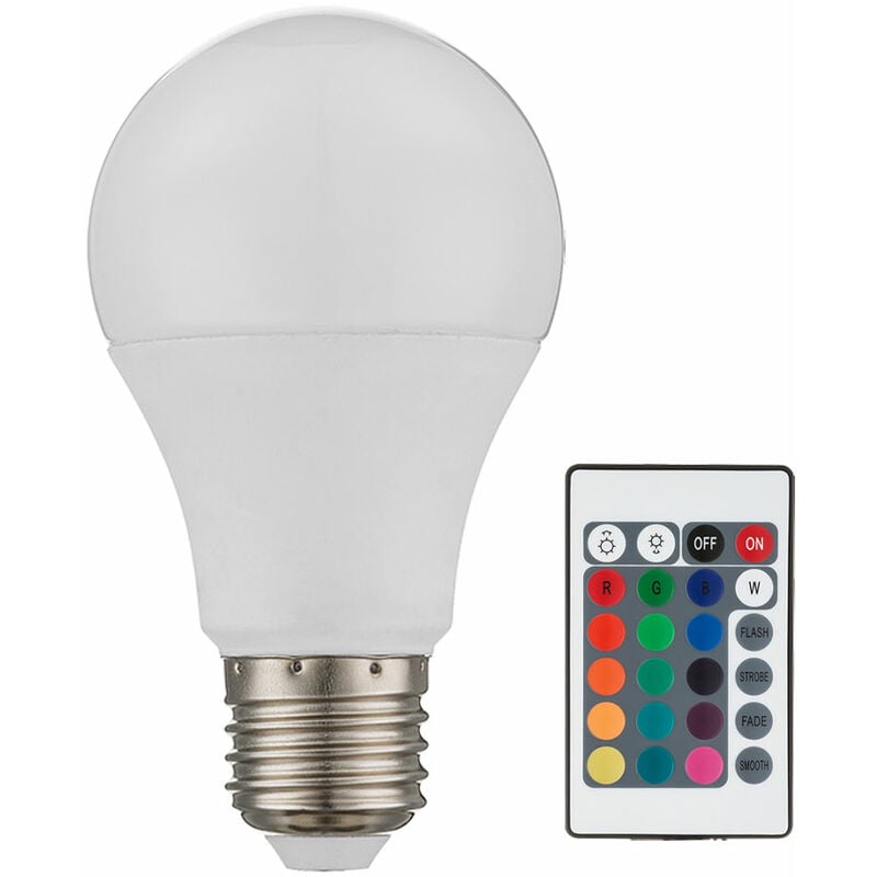 Source de lumière ampoule led rvb blanche lampe moderne télécommande dimmable forme sphérique changement de couleur, 1x douille led E27 4W 470lm