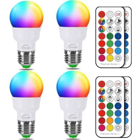 Ampoule LED - RGB - E27 - 5W - 12 Couleurs - Télécommande (Lot de 4)