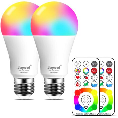Ampoule LED RGBW 10 W E27, 120 couleurs, à changement de couleur, avec télécommande, minuterie et intensité variable, RGB + blanc lumière du jour (6500 K), culot à vis Edison (lot de 2)