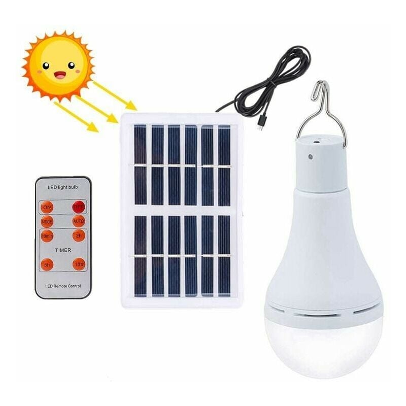 KZQ - Ampoule led solaire étanche avec télécommande et minuteur, luminaire d'extérieur, idéal pour un jardin, une randonnée