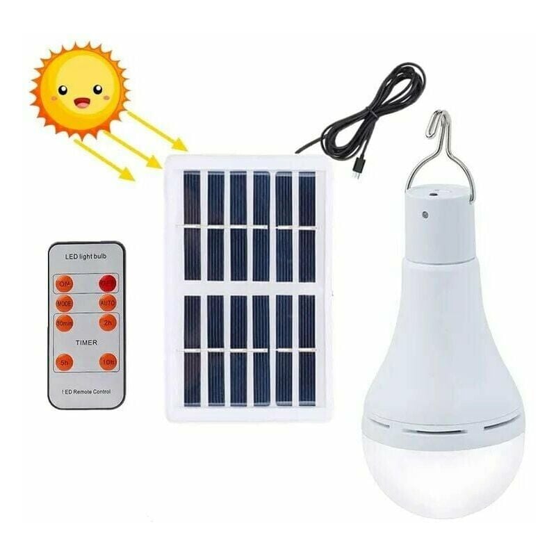 Ampoule led solaire étanche avec télécommande et minuteur, luminaire d'extérieur, idéal pour un jardin, une randonnée