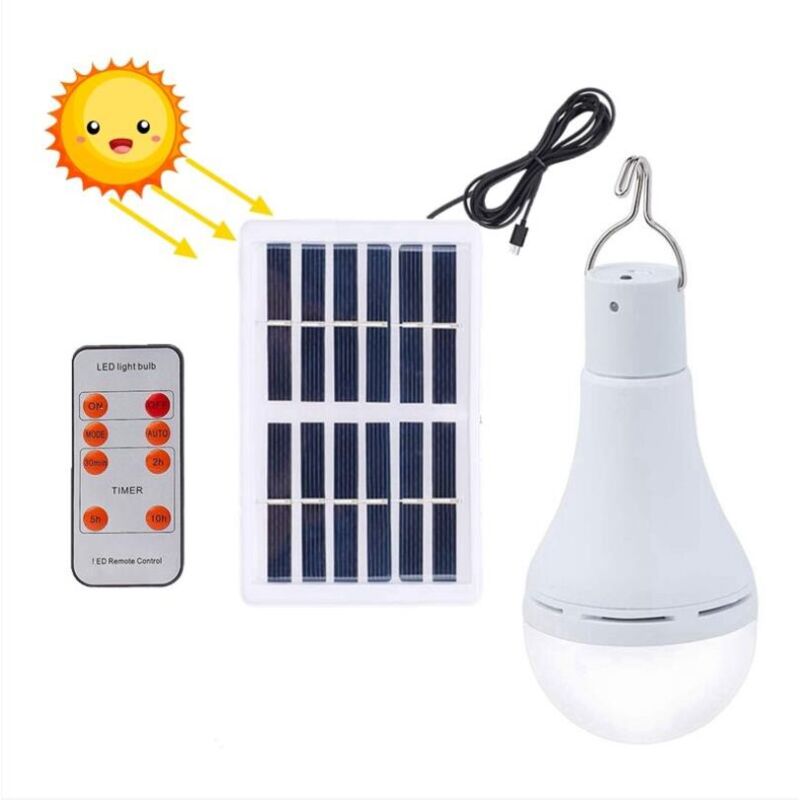 Ampoule LED solaire étanche avec télécommande et minuteur, luminaire d'extérieur, idéal pour un jardin, une randonnée