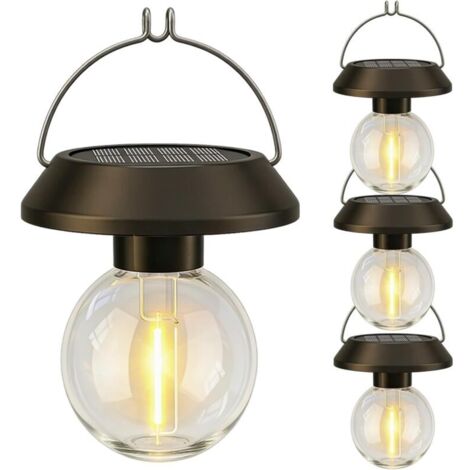 Ampoule LED solaire portable pour camping et tente, Lampe d'ambiance de tungstène avec crochet, Étanche, Ampoule suspendue pour patio, Circulaire