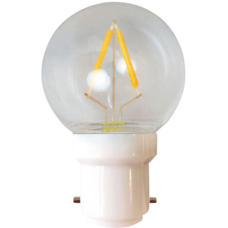 Ampoule LED Sphérique B22 Diam.45mm, 1.1W, 85 lumens, 2700K blanc-chaud, à filament, plastique haute résistance conçue pour l'extérieur - Tibelec