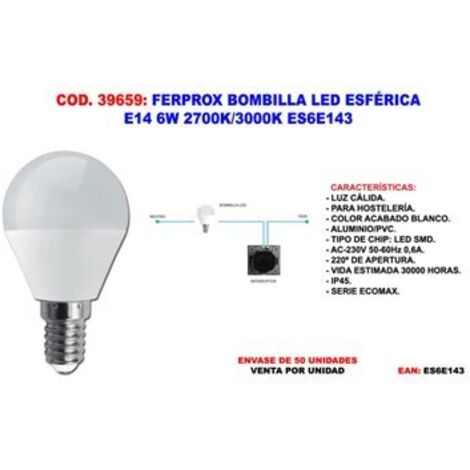 Ampoule LED Sphérique E14 6W 2700K/3000K FERPROX ES6E143