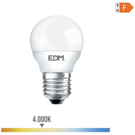 Ampoule LED Sphérique EDM E27 7W 600lm 4000K Lumière du Jour Ø4,5x8cm