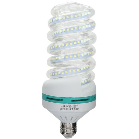 Ampoule LED spirale E27 à économie d'énergie, lumière blanche brillante, AC 180240V (40W)