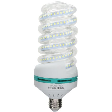 Ampoule LED spirale E27 à économie d'énergie, lumière blanche brillante, AC 180240V (40W)