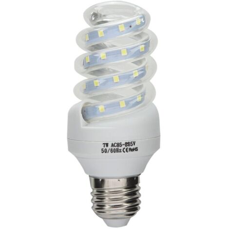 Ampoule LED spirale E27 à économie d'énergie, lumière blanche brillante, AC 180240V (7W)