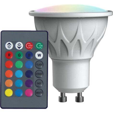 Ampoule LED spot, culot GU10, 4,2W cons. (27W eq.), lumière blanc chaud ou lumière RVB avec sa télécommande | Xanlite