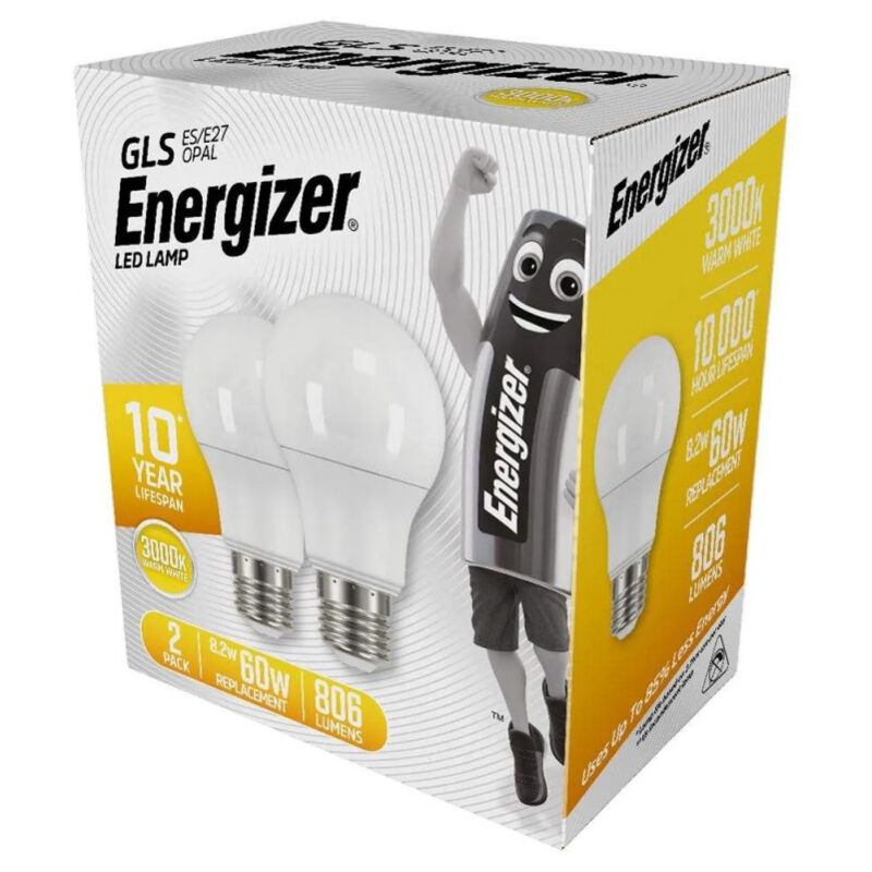 

Bombilla LED estándar E27, 806 Lumen, 8,2W/60W, 3000K, 2 piezas.