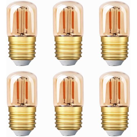 Ampoule LED tubulaire , 1W T28 Edison Ampoule LED E27 Base à vis 2200K Ampoule blanche super chaude (verre ambré) 6 Pack