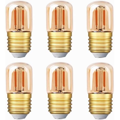 Ampoule LED tubulaire , 1W T28 Edison Ampoule LED E27 Base à vis 2200K Ampoule blanche super chaude (verre ambré) 6 Pack