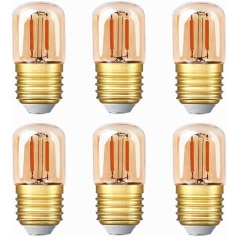 Ampoule LED tubulaire , 1W T28 Edison Ampoule LED E27 Base à vis 2200K Ampoule blanche super chaude (verre ambré) 6 Pack