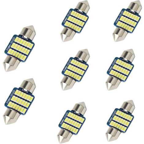 Ampoule LED voiture,8pc,31mm,500 lumens,2 watts lumens,21MSD,12 V Eclairage intérieur à LED,LED voiture,C5W LED,Xénon,Plug and Play,Plafonnier de voiture à LED,Blanc