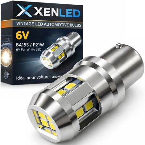Ampoule LED XENLED 6Volts BA15S (P21W) - Blanc Pur 6000K - Vintage / Auto Ancienne / Flipper - Plug and Play
