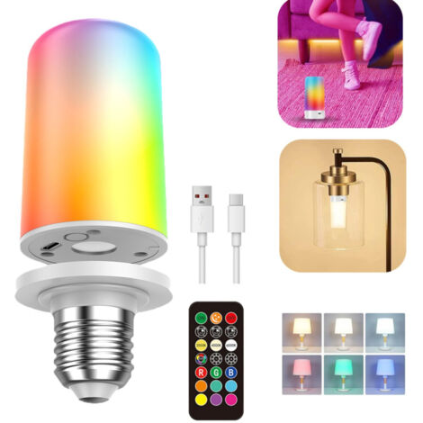 Ampoule magnétique rechargeable avec télécommande, USB-C, 300 lumens, culot E27, 3 températures de couleur + 9 RVB, 5000 mAh, éclairage d'urgence