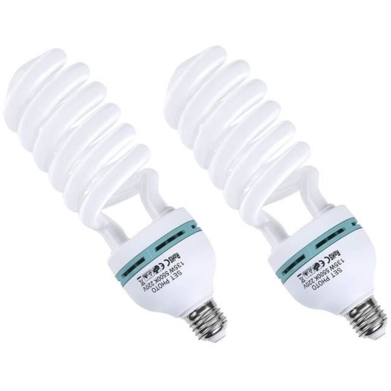 Ampoule photo LED 135W avec 2 pièces 220v , Ampoule en spirale E27 à economiser l’energie, Lampe Studio 5500K