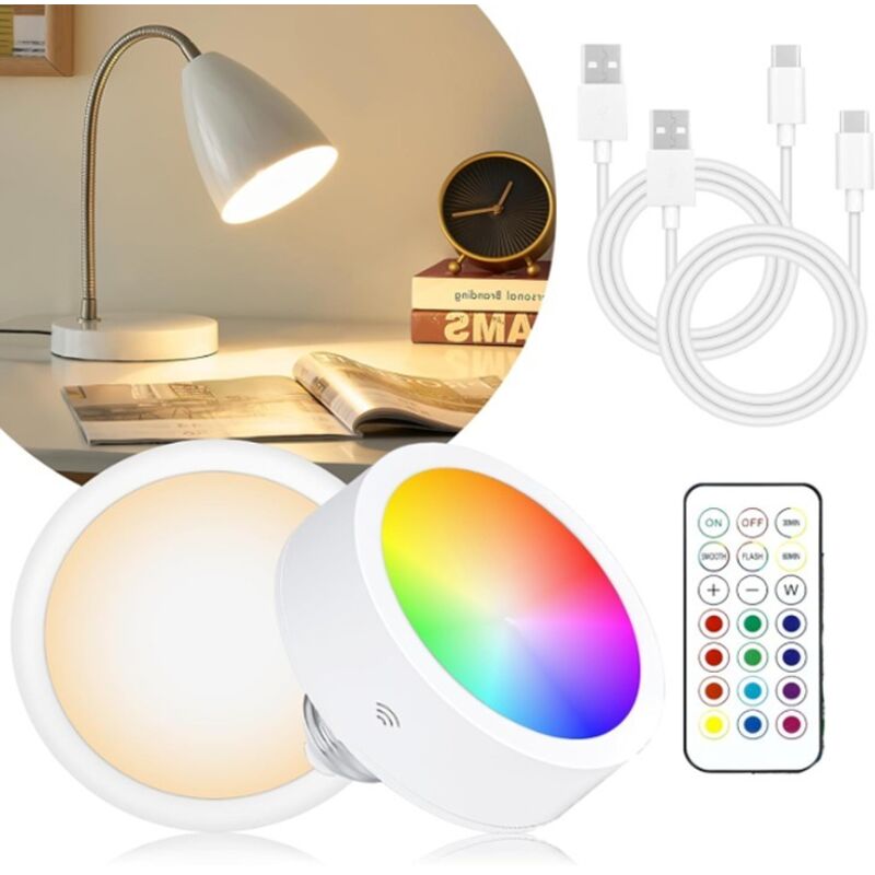 Ampoule rechargeable à piles pour douille E26 (détachable), 13 spots LED à température de couleur avec télécommande, intensité variable et minuterie