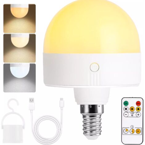 Ampoule rechargeable E14, lot de 2, 300 lm, équivalent 9 W, chargeur amovible, 3 températures de couleur, lampe de secours ronde avec télécommande et variateur, titane-AquaForge