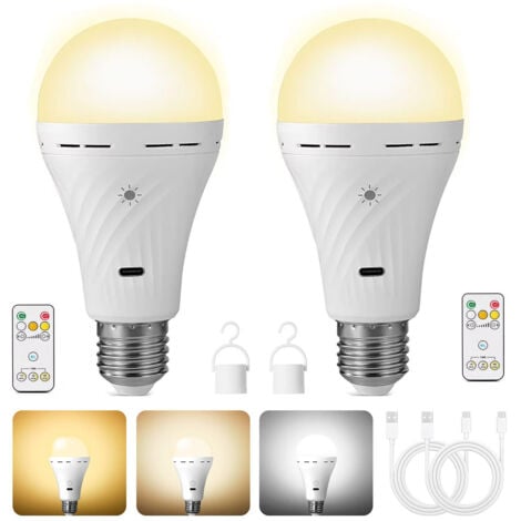 MCBOSON Ampoule rechargeable USB avec télécommande, batterie 2200mAh, variateur à 3 niveaux et minuterie, culot E27,trois températures de couleur, ampoule LED