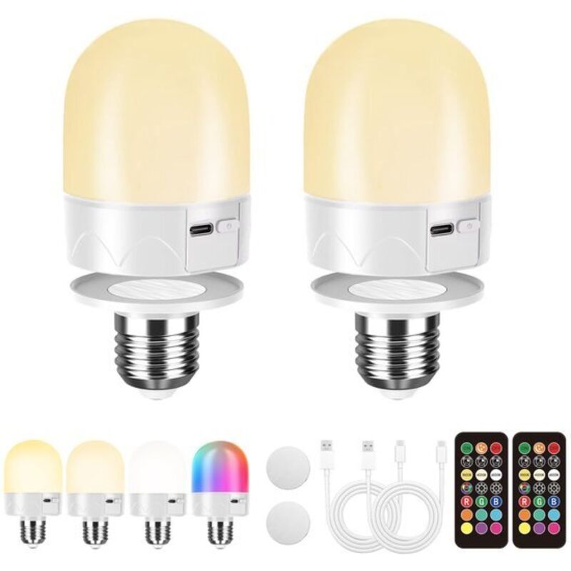 Ampoule rechargeable USB avec télécommande, culot E27, ampoule RGB rechargeable à changement de couleur, 12 températures de couleur, intensité
