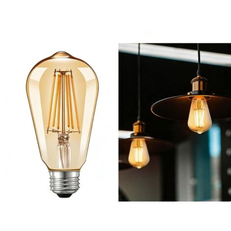 Ampoule rétro à culot E27 6W, verre ambré rétro, ampoule sucette en tungstène à lumière blanche chaude 2700K