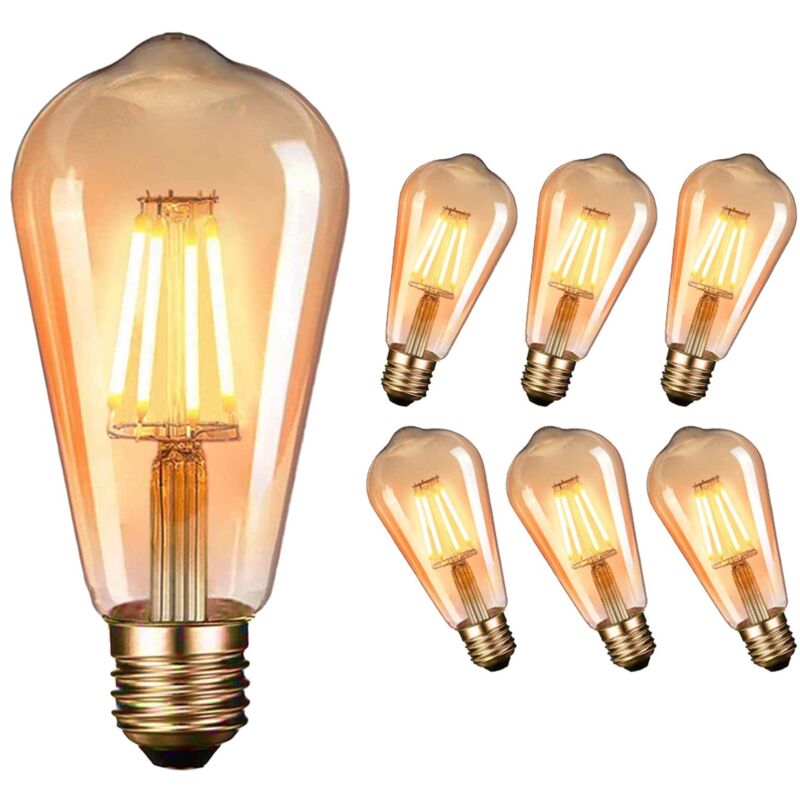 Beijiyi - Ampoule rétro led Edison, ampoule ambre ST64, ampoule rétro E27 4W, couleur chaude-2200K, lumières rétro Edison, 6 pièces