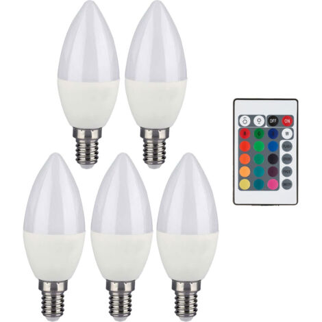 Ampoule RGB LED E14 dimmable avec télécommande Bougie avec changement de couleur, 4,8 watts 470 lumens blanc chaud, DxH 3,6x11 cm, lot de 4