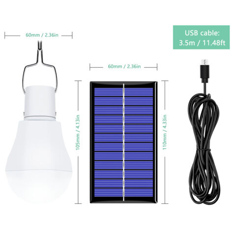 Ampoule solaire 130LM LED alimentées portables pour la randonnée, la pêche, l'éclairage de tente de Camping
