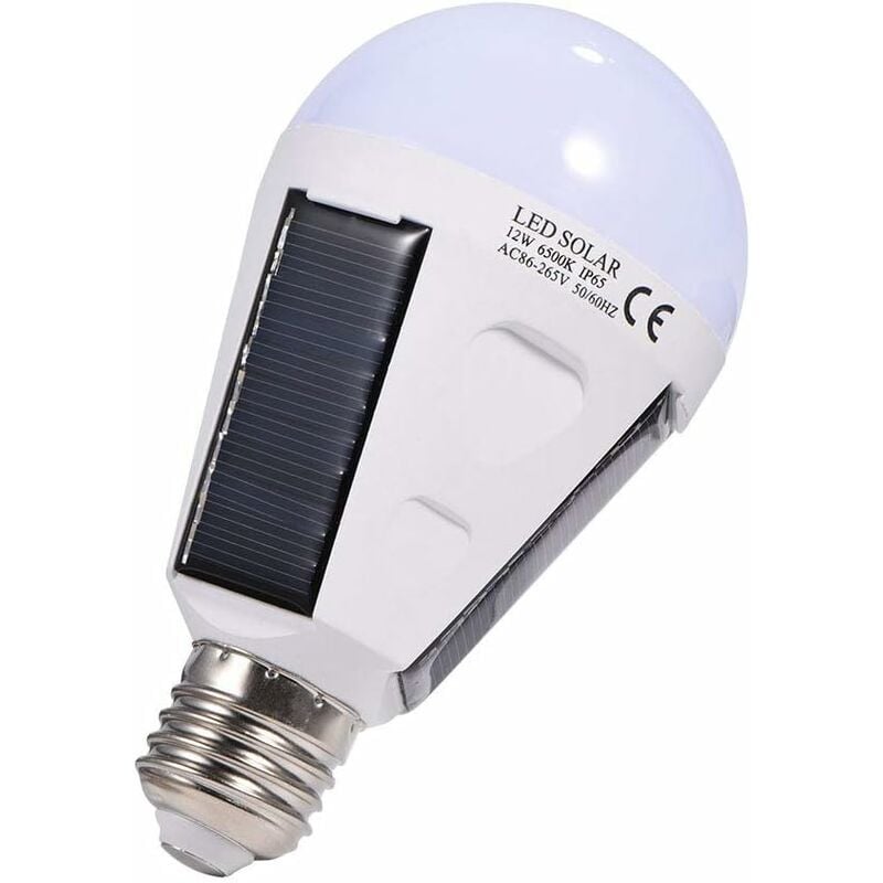Ampoule Solaire à LED, E27 IP 65, Ampoule LED d'urgence Portable avec Crochet(12W)