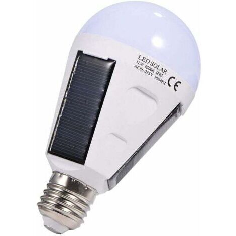 Ampoule Solaire à LED, E27 IP 65, Ampoule LED d'urgence Portable avec Crochet(12W)