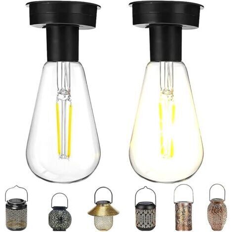 Ampoule Solaire Exterieur, 2 Pièces 8.5 cm Lampe Solaire Jardin Rechange, Lampe Solaire de Rechange avec Ampoule LED Brillante, Éclairage Solaire D'extérieur Décoration DIY