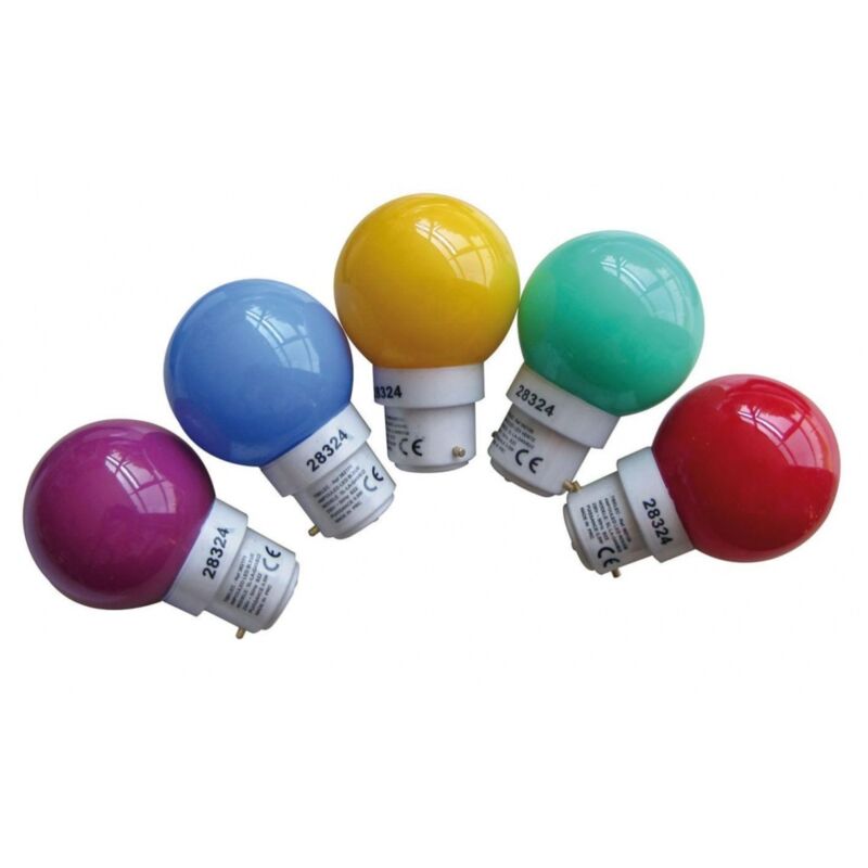 Tibelec - Lot 5 Ampoules led Sphériques Multicouleur B22 Diam. 45mm, 0.7W, 30 lumens, plastique haute résistance conçu pour l'extérieur
