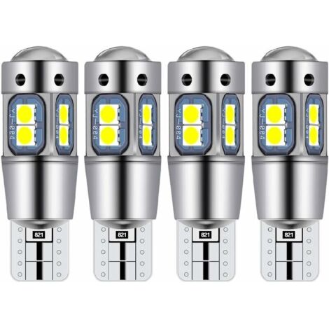 Ampoule T10 W5W led plafonnier voiture led interieur veilleuse led voiture Convient pour les feux de plaque d'immatriculation, les feux latéraux, les feux de position et les plafonniers (4 pièces)