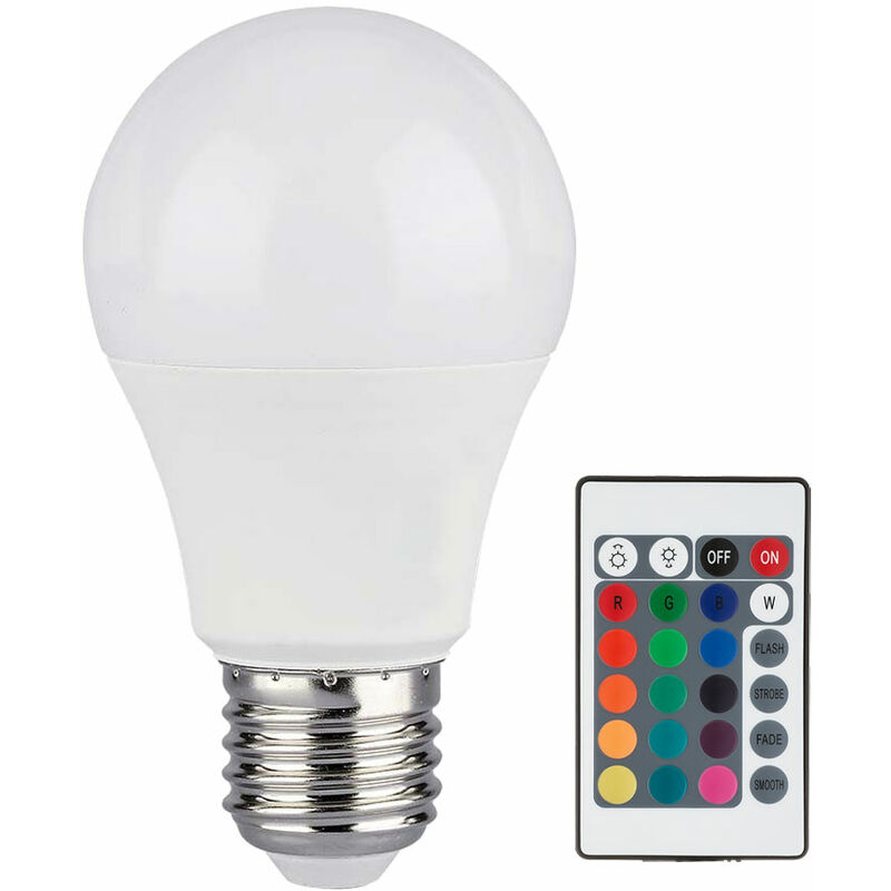 Ampoule rgb led E27 Télécommande Ampoule, changement de couleur dimmable, verre rond, 8,5W 806lm 3000 Kelvin blanc chaud, DxH 6x12 cm