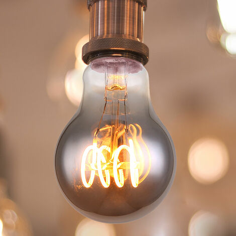 Ampoule vintage dimmable E27 Ampoule LED filament rétro, verre fumé, 4 watts 150 lumens 2000 kelvins lumière de bougie, DxH 6 x 10,6 cm