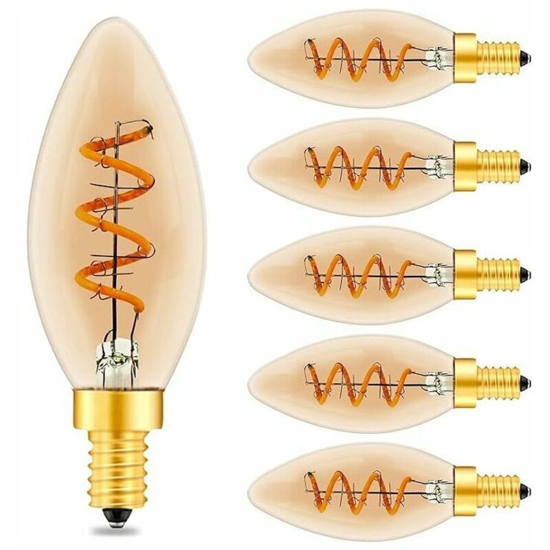 Jalleria - Ampoule Vintage E14 Led De Bougie C35, 3W Spirale Filament Ampoule Led Dimmable E14, Verre Ambre, Haute CRI95, Ampoule Led Blanc Chaud