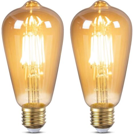 Ampoule vintage E27 à vis Edison, 6 W équivalent à 60 W, lampe rétro en verre ambré, ampoule LED à filament ES Cage, ST64, 600LM, lot de 2