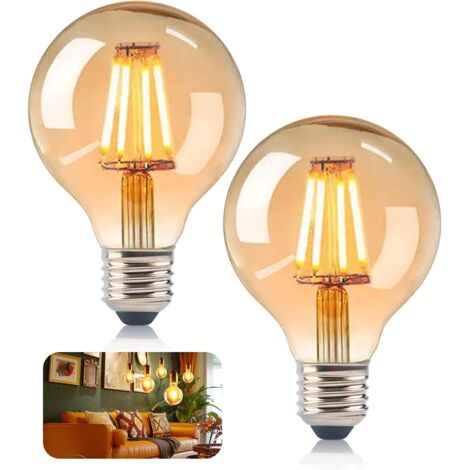 Ampoule Vintage E27, Lampe Edison Rétro LED Vintage Ampoule G80 Décorative 4W Antique Ampoules, Lumière Blanche Chaude Idéale pour l'Éclairage Nostalgique dans le Restaurant House Cafe Bar, 2 pièces