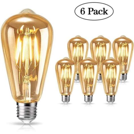Ampoule Vintage Edison, Ampoule LED Edison E27 4W Lumière Chaude Vintage Antique Ampoule Rétro pour Nostalgie et Éclairage Rétro dans la Maison, Café Bar etc. - 6 Pcs - RW