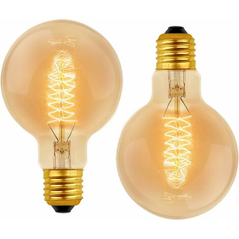 Ampoule Vintage Globe G80 E27 Dimmable 40W Blanc Chaud 2700K, AC 220V, Ampoules de Décoration à Incandescence Rétro E27 Spirale Tungstène Filament Lampe, lot de 2